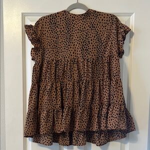 Brown Leopard Print Ruffle Blouse